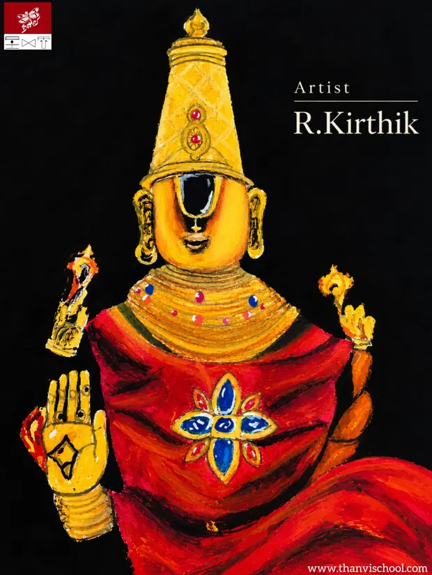 A richly detailed, colourful painting of a traditional deity.